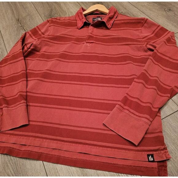 The North Face Shirt Mens XL Red Clay Striped Long Sleeve Wedge Wood Rugby Polo - Picture 4 of 10